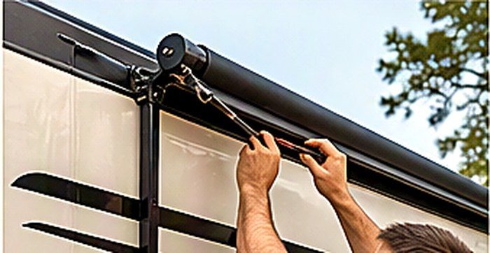 RV awning hardware being installed
