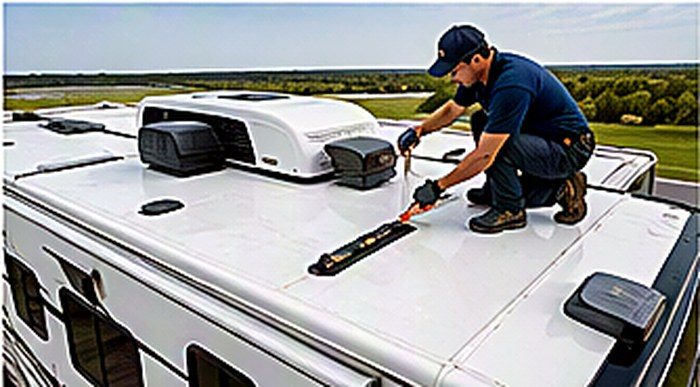 Technician inspecting an RV roof